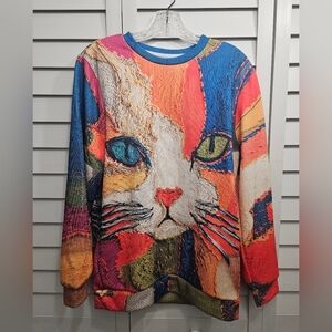 NWOT Colorful Cat Print Sweater. M